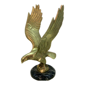 Vintage Cast Brass Eagle With Spanned Wings in Flight – Round Marble Base