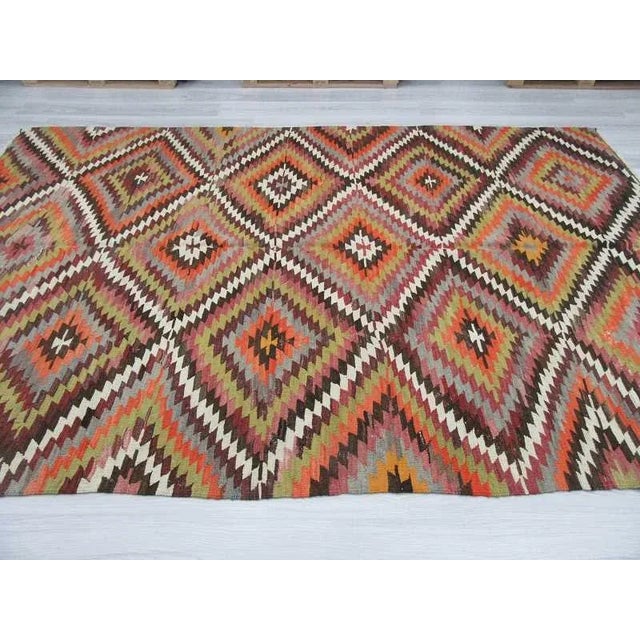 Handwoven Vintage Colourful Turkish Kilim Area Rug - 6'9" x 10'5" For Sale - Image 4 of 6