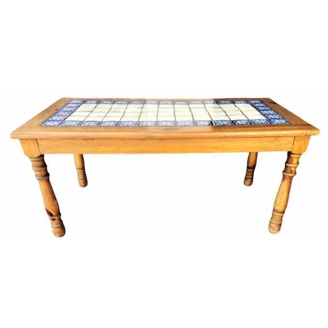 Vintage Rustic Mexican Dining Table With Talavera Tile Top Mid 20th