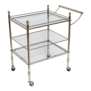 Nickel and Brass Bar/Serving Cart For Sale