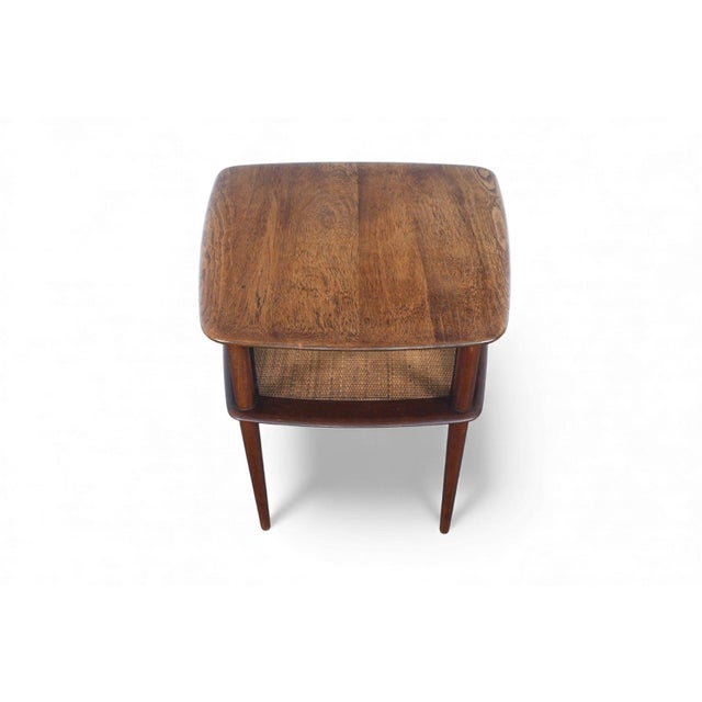 France & Daverkosen Mid 20th Century Large Peter Hvidt Solid Teak + Cane Side Table For Sale - Image 4 of 12