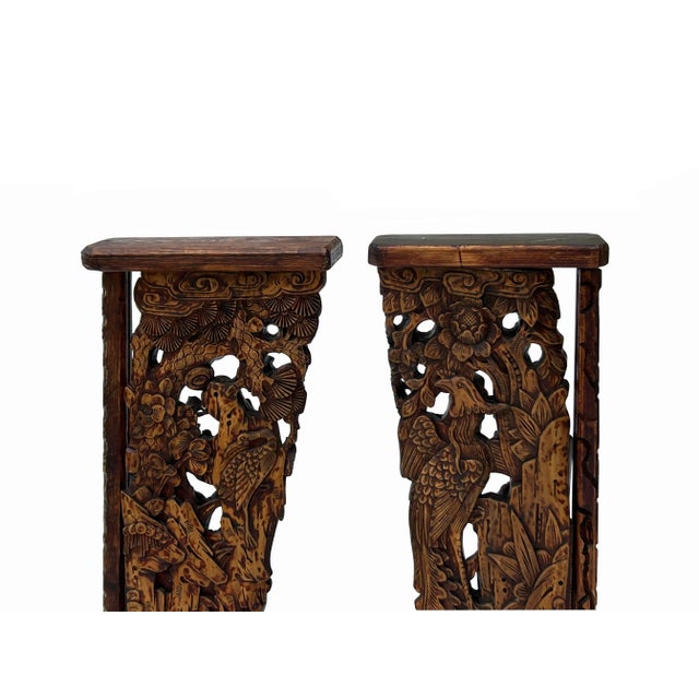 Wood Pair Vintage Chinese Man Kid Wood Carving Desktop Display Plaque For Sale - Image 7 of 9