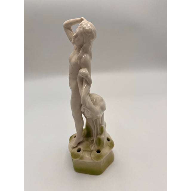 Vintage Art Deco German Porcelain Flower Frog, the Nymph & Swan Motif For Sale - Image 4 of 9