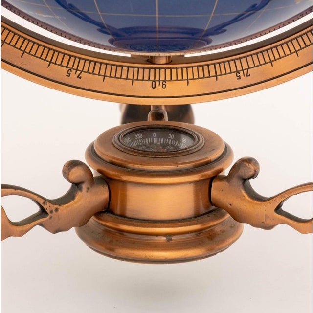 Metal Modern Semi-Precious Stone Inlaid Revolving Globe on Copper Stand For Sale - Image 7 of 15