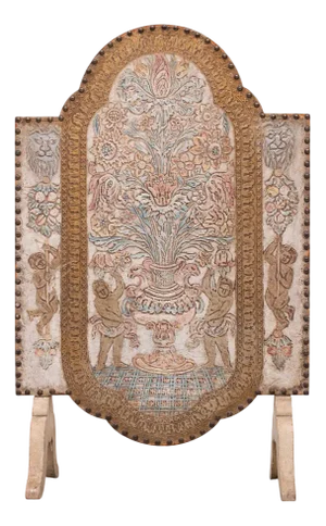 Vintage Embossed Leather Fire Place Screen, 1950s