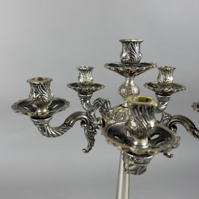 Empire Style Silver-Plated Bronze 6-Light Candelabras, 20th Century, Set of 2 For Sale - Image 6 of 15
