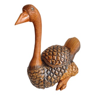 Vintage Rattan Goose Basket Box Attributed to Shanghai Handicrafts For Sale