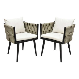 Rove Concepts Pierre Outdoor Dining Chair Aluminum Frame Woven Design - A Pair For Sale