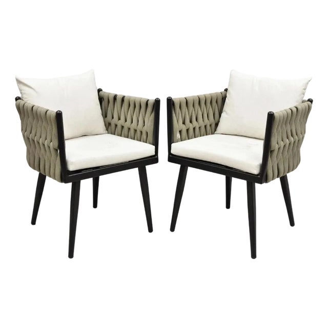 Rove Concepts Pierre Outdoor Dining Chair Aluminum Frame Woven Design - A Pair For Sale