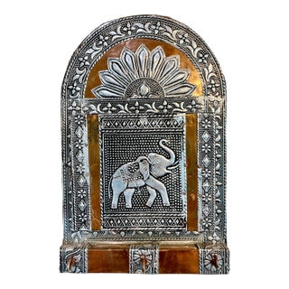 Vintage Indian Repousse Tin & Copper Wall Pocket/ Key Holder For Sale