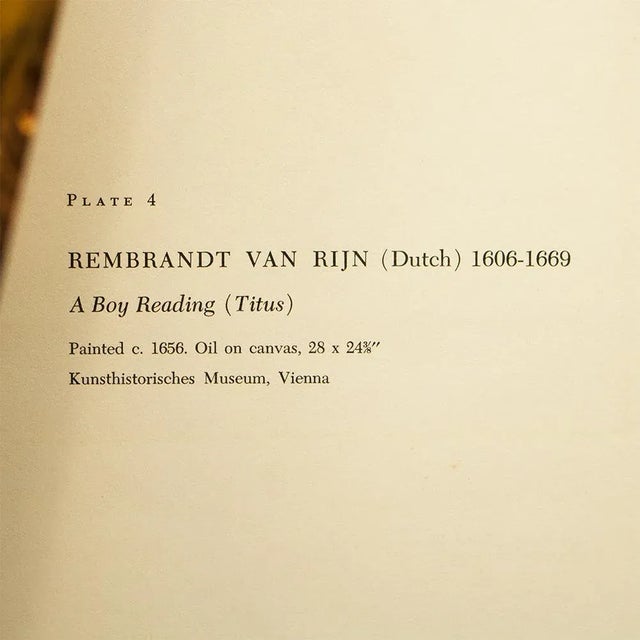 1950s 1956 After Rembrandt Van Rijn "A Boy Reading (Titus)", Vintage Full-Color Print For Sale - Image 5 of 8