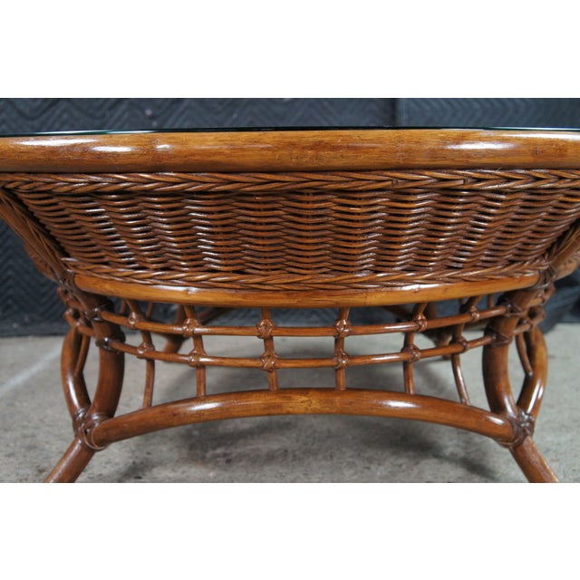 Mid 20th Century Mid Century Bohemian Round Woven Bamboo Rattan Coffee Table 38" For Sale - Image 10 of 11