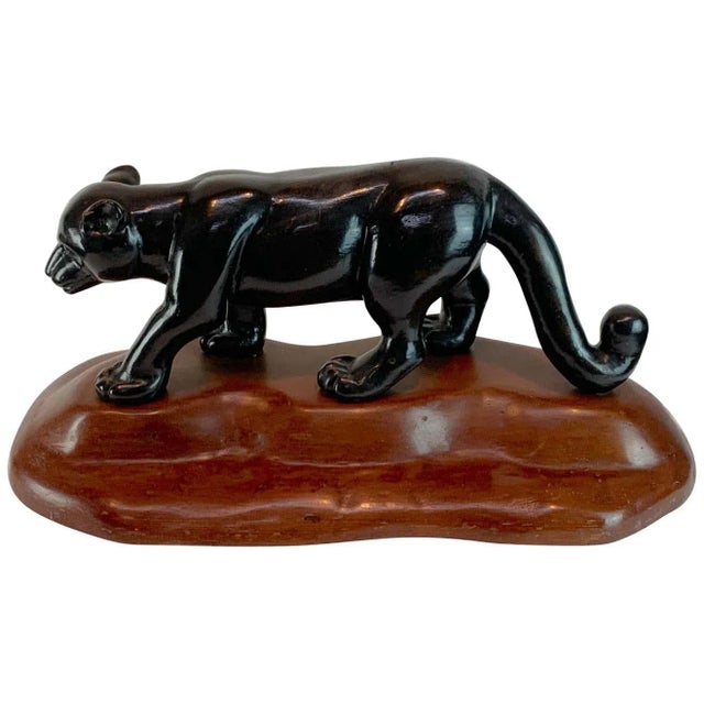 Mid 20th Century French Modern Carved Wood Sculpture of Black Panther/ Jaguar For Sale - Image 13 of 13