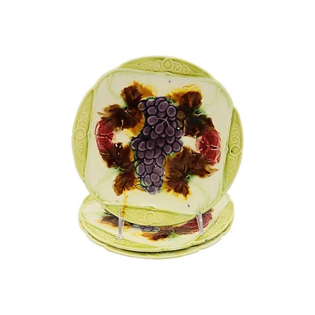 Farmhouse Early 20th Century French Majolica Grape Plates, Set of 3 For Sale - Image 3 of 3