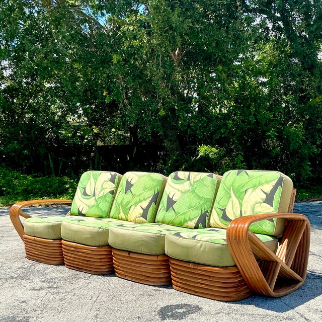 Vintage Costal Six Strand Rattan Sofa After Frankl For Sale In West Palm - Image 6 of 10