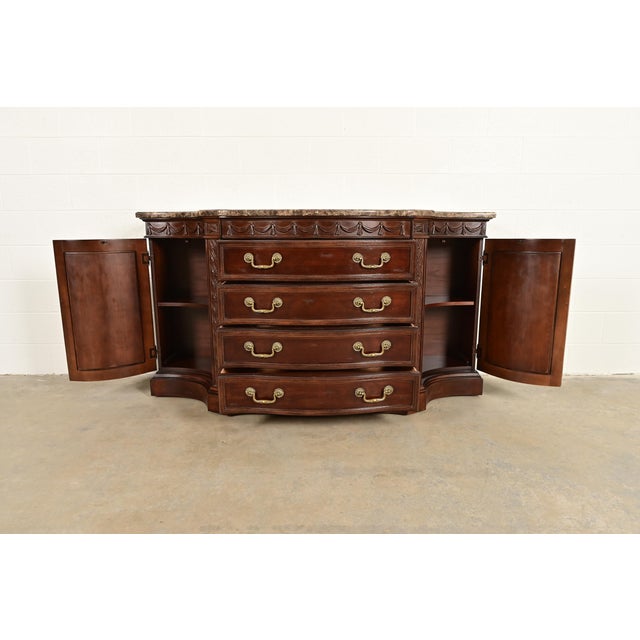 Late 20th Century Bernhardt French Regency Louis XVI Carved Mahogany Marble Top Sideboard Credenza For Sale - Image 5 of 15