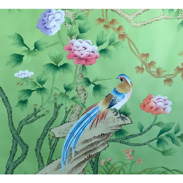 1), Chinoiserie Hanpainted Artwork on Emerald Green Silk: 2), Wallpaper material: Silk-Paper 3) Handicrafts: 100% handmade...