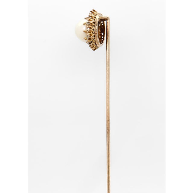 Vintage Mid-Century 14k Gold, Mabe Pearl, and Diamond Stickpin For Sale - Image 4 of 12
