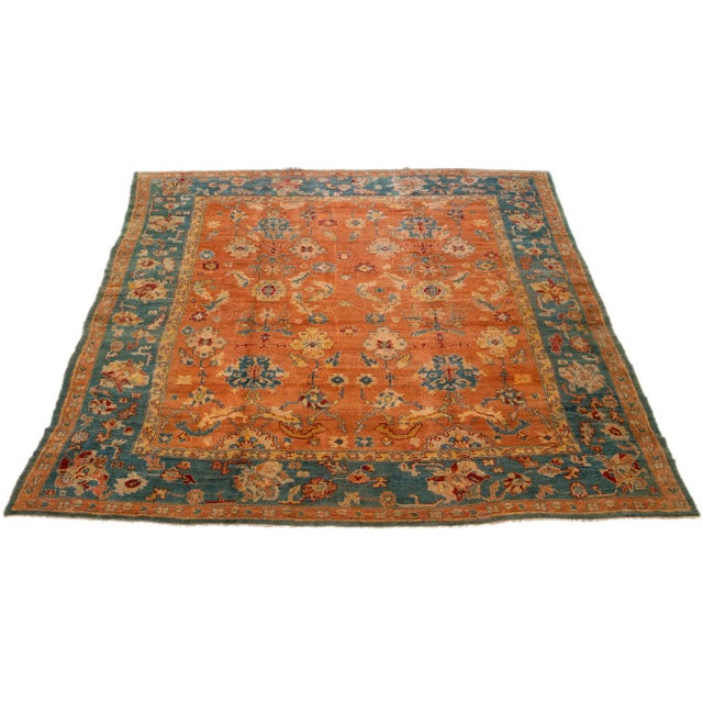 This Turkish Oushak rug is truly one-of-a-kind. It has been expertly hand-knotted using premium-quality wool and boasts a...