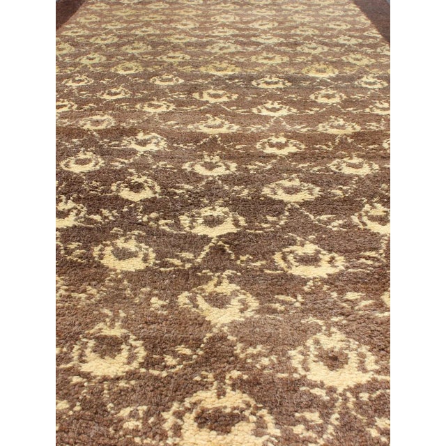 Vintage Turkish Tulu Rug With Repeating Ivory Motifs on Faded Chocolate Brown 3′2″ × 6′3″ For Sale - Image 10 of 11