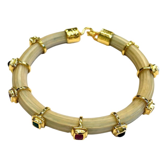 Bochic "Capri" Ruby & Multi Color Sapphire Bangle Set In 18K Gold & Silver For Sale