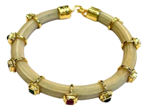 Bochic "Capri" Ruby & Multi Color Sapphire Bangle Set In 18K Gold & Silver