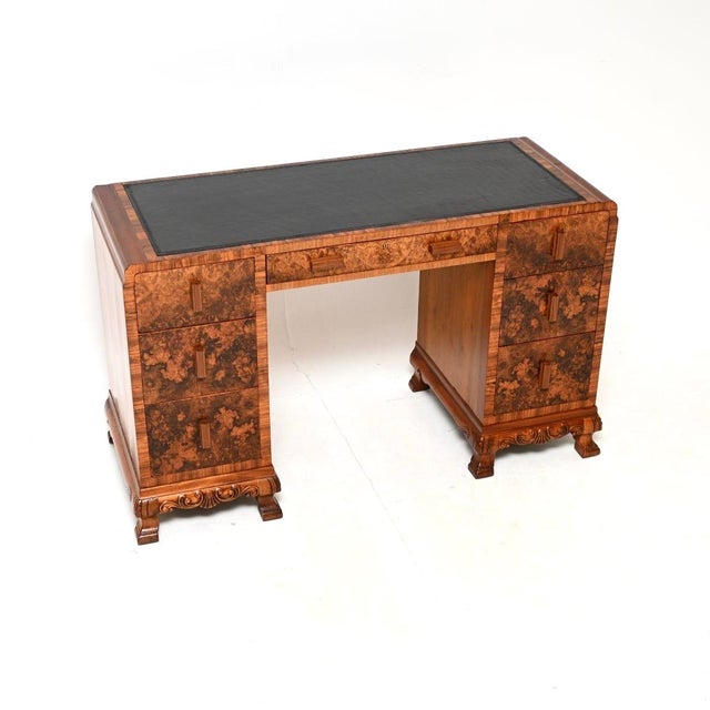 Art Deco Burr Walnut Desk with Leather Top, 1930 For Sale - Image 11 of 11