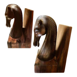 Pair of Jean Gillon Mid-Century Jacaranda Equine Sculptural Bookends, Brazil, 1960s For Sale