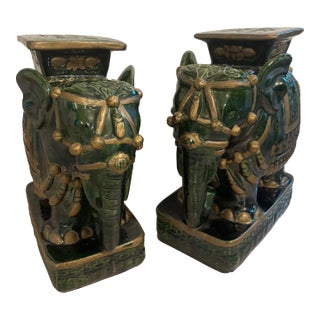 Glazed Terra Cotta Elephant Garden Seats--a Pair For Sale