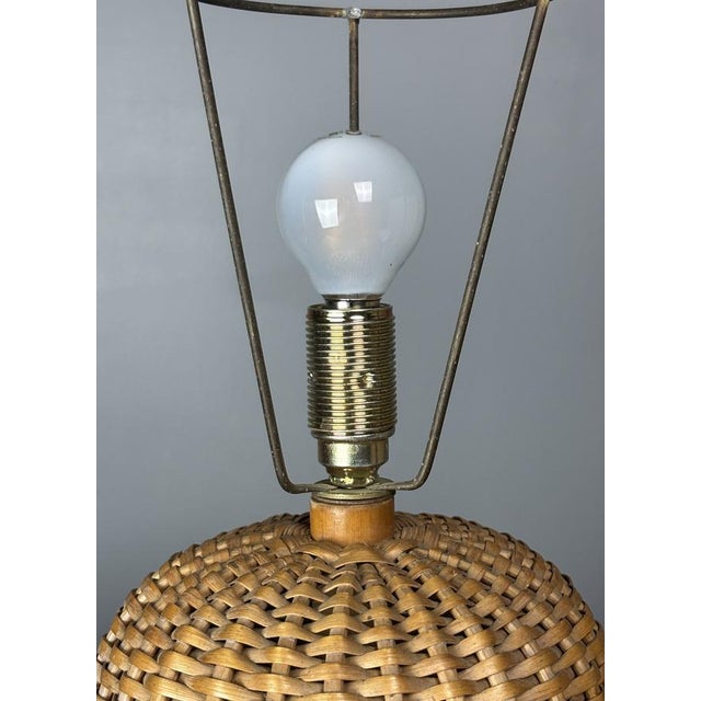 Wood Mid-Century French Rattan Wicker Mushroom Table Lamp, 1960s For Sale - Image 7 of 14