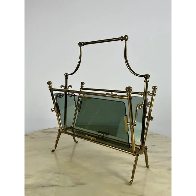 French Brass and Glass Magazine Rack, 1960 For Sale - Image 5 of 8