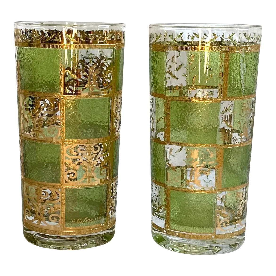 1950s Culver Prado Green and Gold Drinking Glasses Set of 2 Chairish