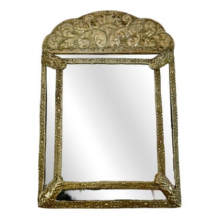 Antique Repousse Faceted Vanity Mirror, 1890s For Sale
