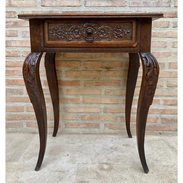 French Carved Walnut Side Table, 1940s For Sale - Image 10 of 12