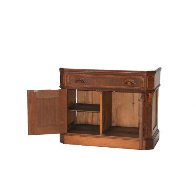Victorian Carved Walnut & Burl Marble Top Commode C1890 Measures - 27.75"H x 35"W x 18"D A finely crafted Victorian...