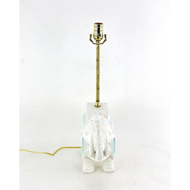 White A Pair of Vintage White Handmade Wooden Elephant Table Lamps For Sale - Image 8 of 9