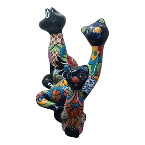 Gorgeous Trio of Talavera Mexican Folk Art Cat Figurines.