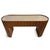 Rich brown Mindi wood console table with smooth scalloped design and oval shape. Removable inset glass top included. Each...