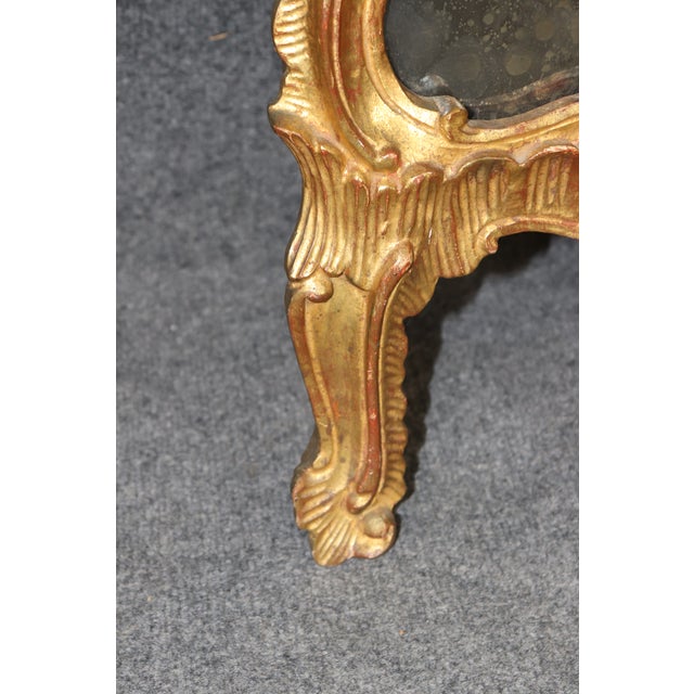 Pair of Rare Tall Italian Rococo Style Distressed Carved Gilt Gold Mirrors For Sale - Image 9 of 10