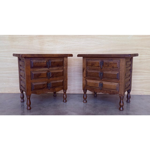Early 20th Century Spanish Nightstands with Drawer and Iron Hardware, A Pair For Sale - Image 17 of 18
