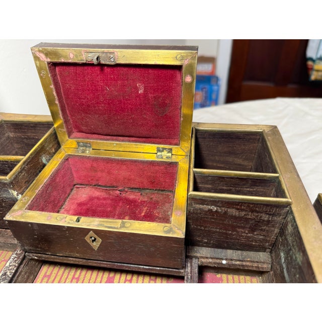 Large High Quality Antique 19th Century Wood Inlaid Brass Writing Lap Desk Box For Sale - Image 12 of 18