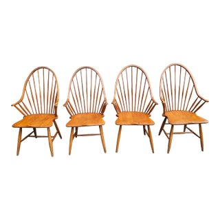 Set of Four Mid Century Maple Windsor Style Continuous Armchair For Sale