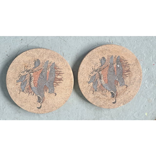 Boho Chic Vintage Birds Stoneware Coasters- Set of 2 For Sale - Image 3 of 8