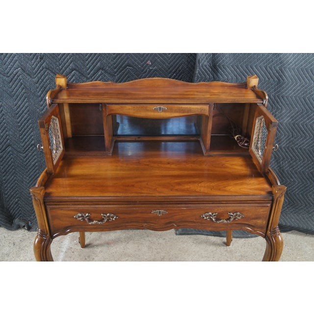 Late 20th Century National Mt Airy French Provincial Louis XV Walnut Writing Desk W Mirror & Light For Sale - Image 6 of 15