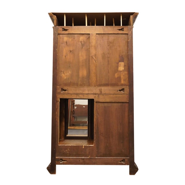 Vintage Antique English Walnut La Baule Escoublac Gothic Jacobean 49" Mirrored Wine Storage Bar / Cupboard For Sale - Image 10 of 12