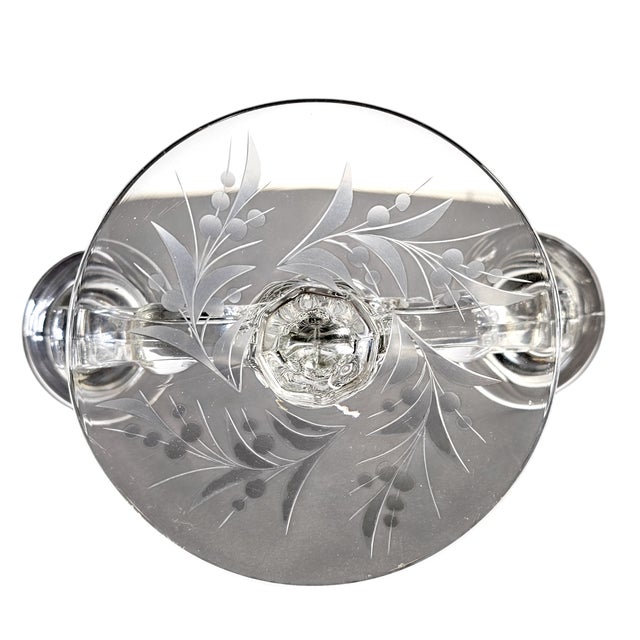 Cynthia Etched Crystal by Fostoria Candleholders Candelabra Floral Pair 9" For Sale - Image 10 of 11