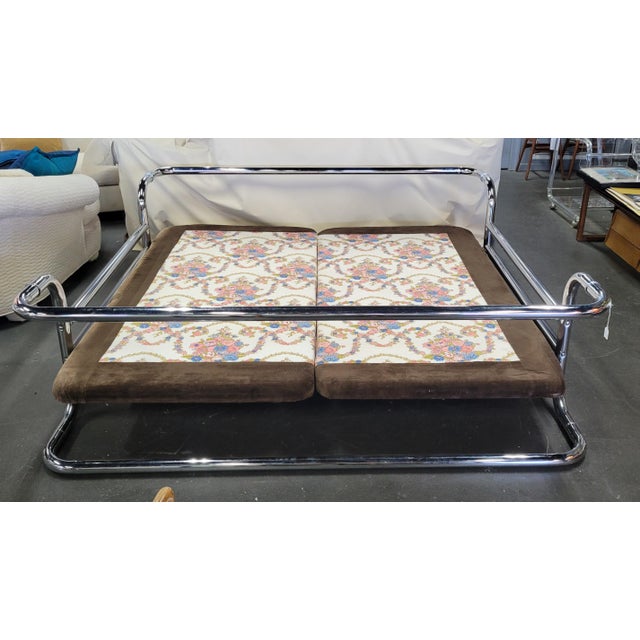 The iconic and rare vintage Ikea KROMVIK chrome king-size bed frame designed by Knut Hagberg, 1982. The frame consists of...