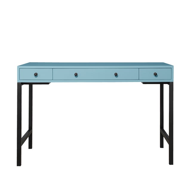 David Francis Maple Writing Desk - Pool Blue For Sale - Image 4 of 8