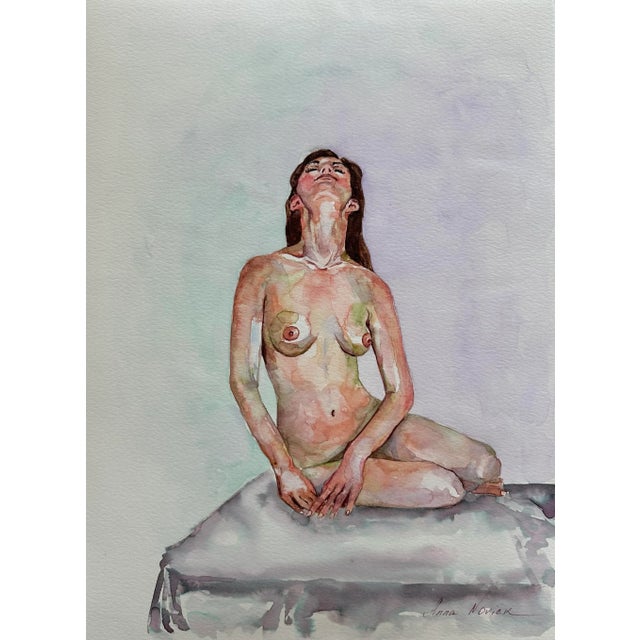 Contemporary "Embracing the Light" Original Impressionist Nude Figure Watercolor on Paper Painting Art by Anna Novick, Framed For Sale - Image 3 of 9