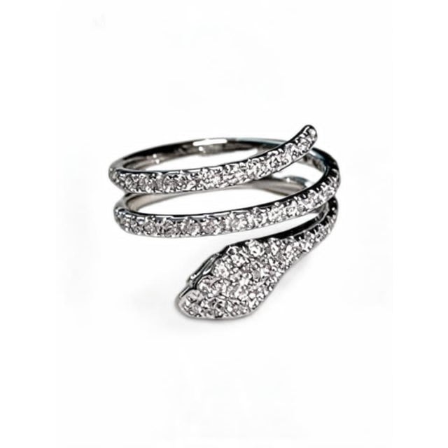 Modern Late 20th Century 14K White Gold Diamond Snake Swirl Band Ring Emerald Eyes, Size 7 For Sale - Image 3 of 3